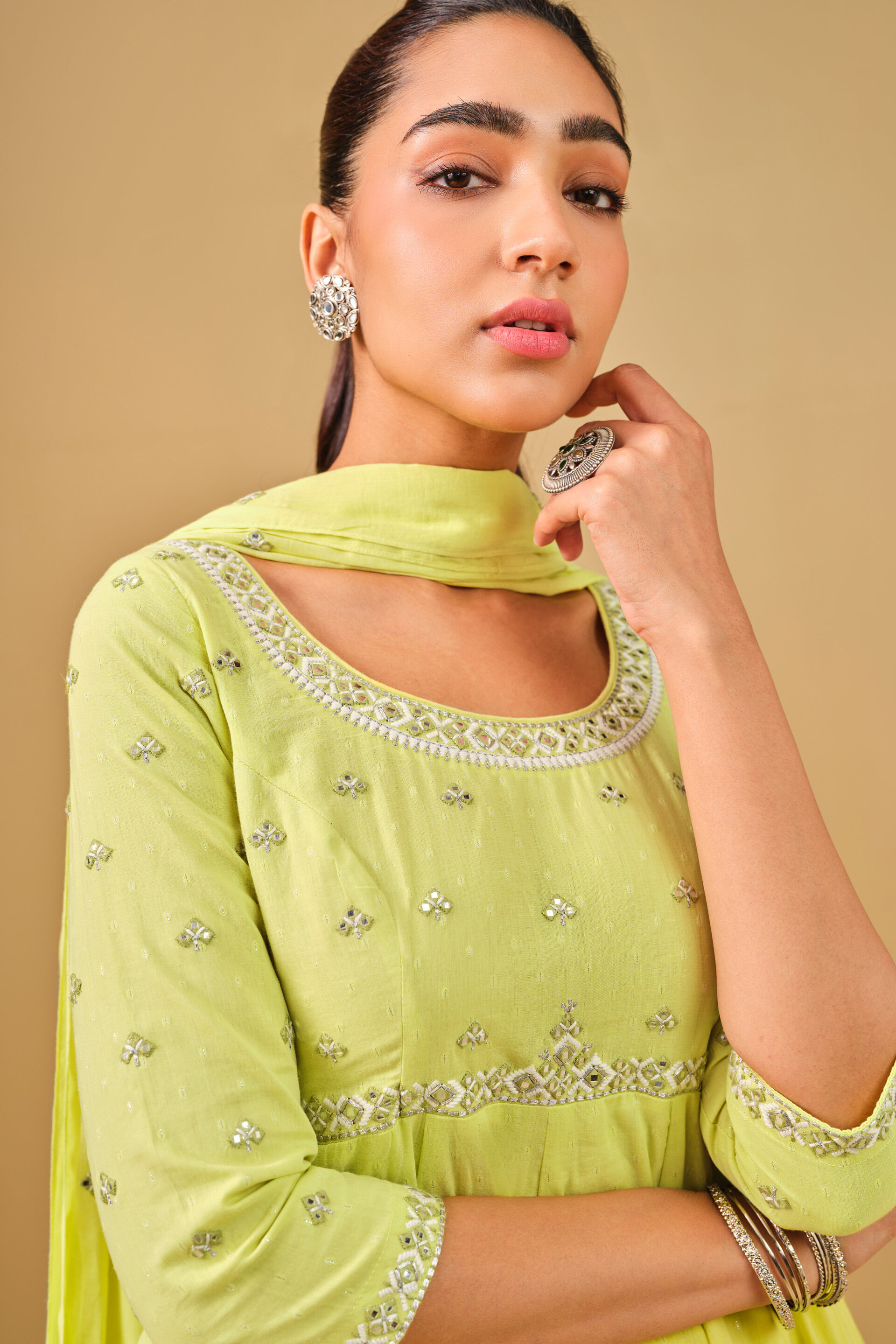 Lime green Embroidered Anarkali Kurta Set, Lime, image 4